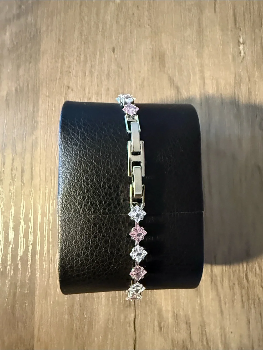 Silver Pink and White Crystal Tennis Bracelet